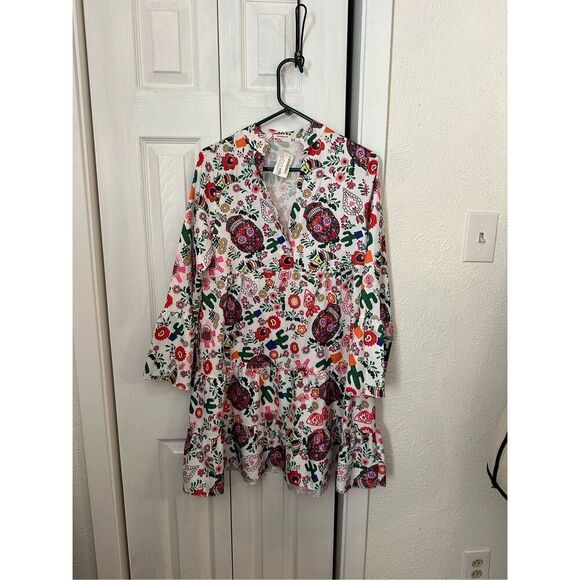 Sunday Up Women's Skull Floral Ruffle Mini Dress Multicolor Size Large NWT - Picture 1 of 7